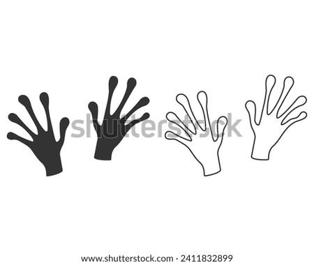 Vector illustration. The black hands of an alien line icon set isolated on white. Hand drawn simple doodle clipart. Space and extraterrestrial theme. Ideal for poster, banner, cards