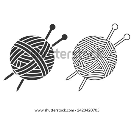 All of wool yarn and knitting needles line icon set black color vector flat sign