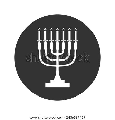 Menorah candelabrum with seven lit candles graphic icon. Candlestick in the form of a menorah sign isolated on white background. Vector flat  sign