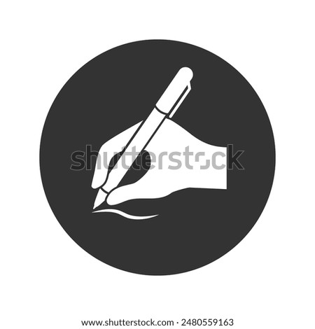 Writing hand glyph icon. Silhouette symbol. Hand holding pen or pencil. Copywriting. Text editing. Negative space. Vector isolated illustration