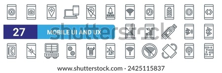 set of 27 outline web mobile ui and ux icons such as brightness, app,  , data, g, off, wifi, wallpaper vector thin line icons for web design, mobile app.