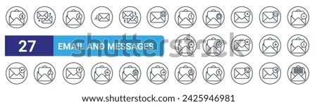 set of 27 outline web email and messages icons such as dollar envelope, exchange mails, receive mail, mail, exchange mails, error message, mail, email vector thin line icons for web design, mobile