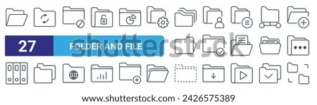 set of 27 outline web folder and file icons such as folder, update, blocked, user, check, folder, vector thin line icons for web design, mobile app.
