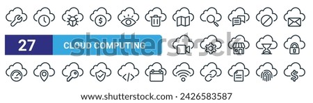 set of 27 outline web cloud computing icons such as wrench, clock, virus, search, gear,  , wifi, money vector thin line icons for web design, mobile app.
