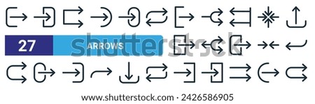 set of 27 outline web arrows icons such as exit, login, two arrows, two arrows, exit, login, two vector thin line icons for web design, mobile app.