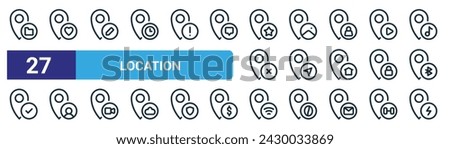 set of 27 outline web location icons such as folder, love, write, mountain,  , user, wifi, energy vector thin line icons for web design, mobile app.