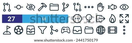 set of 27 outline web ui icons such as git, git, eye, menu, female, football, tray, menu vector thin line icons for web design, mobile app.