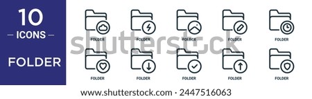 folder outline icon set includes thin line folder, folder, icons for report, presentation, diagram, web design