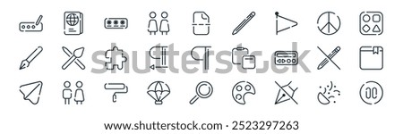 linear user interface icon pack. vector thin line party bell, passport, password, peace, paragraph left, package, pan, pause circle icons suitable for apps and websites ui designs