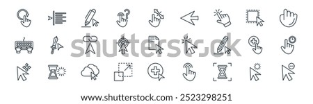 linear cursors icon pack. vector thin line cursor, align, pen, selection, cursor, waiting, add, cursor icons suitable for apps and websites ui designs