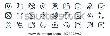 linear map pin and location icon pack. vector thin line map, map, location, pin, pin, navigate, location icons suitable for apps and websites ui designs