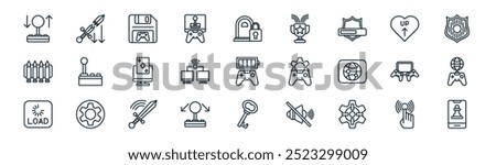 linear game icon pack. vector thin line ping, sword, save, heart, connection, online gaming, key, chess game icons suitable for apps and websites ui designs