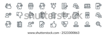 linear feedback icon pack. vector thin line smaile, cyber, rating, online, qualifications, quotes, like, search icons suitable for apps and websites ui designs