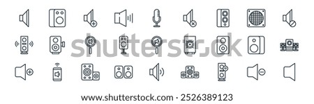 linear speaker icon pack. vector thin line volume down, speaker, speaker, icons suitable for apps and websites ui designs