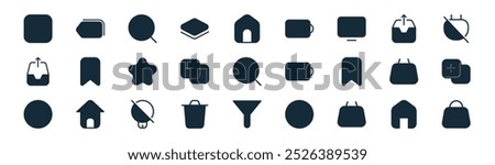 linear user interface icon pack. vector thin line home, price, magnifier, upload, delete, add, filter, bag icons suitable for apps and websites ui designs