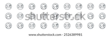 linear email and messages icon pack. vector thin line email, exchange mails, confidential email, mail, forward message, error message, send mail icons suitable for apps and websites ui designs