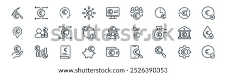 linear euro icon pack. vector thin line euro, as, mind, pie chart, money exchange, liquidity, wallet, euro icons suitable for apps and websites ui designs