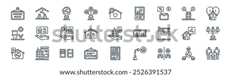 linear shared housing icon pack. vector thin line shared housing, shared housing, collect, mood board, housemate icons suitable for apps and websites ui designs