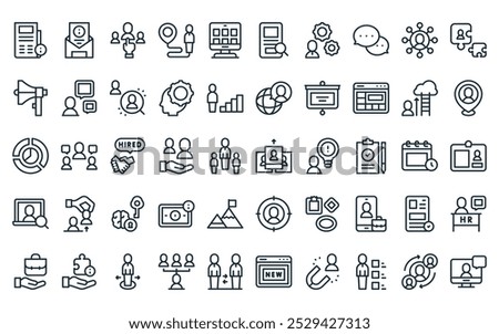 50 linear onboarding icon pack. vector thin line employee, info, employee, employee, mood board, file, icons suitable for apps and websites ui designs.