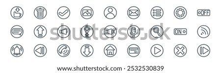 linear web buttons icon pack. vector thin line cancel, delete, accept, ting, location, wifi, home, next icons suitable for apps and websites ui designs