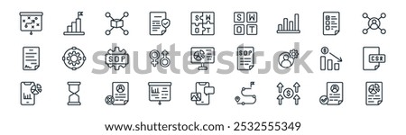 linear business development icon pack. vector thin line hired, goal, distribution, checklist, gender, csr, content, analysis icons suitable for apps and websites ui designs