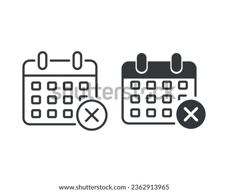 Calendar with cross icon vector illustration. Schedule on isolated background. Date cancel sign concept.