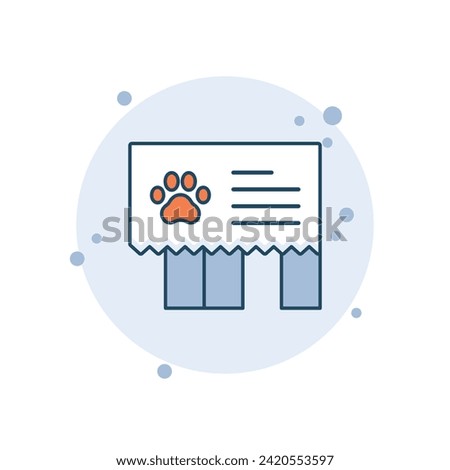 Cartoon animal shelter icon vector illustration. Tear-off sheet on bubbles background. Adopt a pet sign concept.