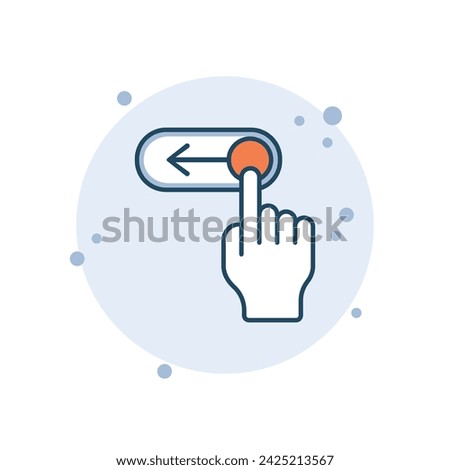 Cartoon toggle icon vector illustration. Swipe left on bubbles background. On-off sign concept.