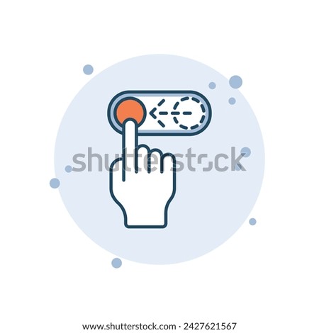 Cartoon toggle icon vector illustration. Swipe left on bubbles background. On-off sign concept.