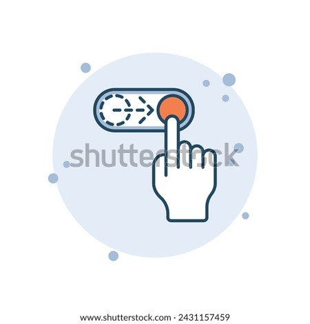 Cartoon toggle icon vector illustration. Swipe right on bubbles background. On-off sign concept.
