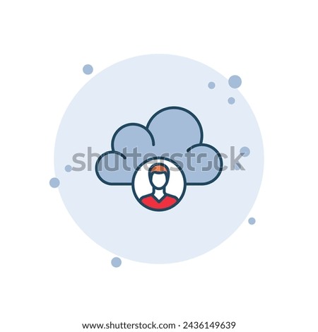 Cartoon cloud service icon vector illustration. Cloud with user profile on bubbles background. Online connection sign concept.