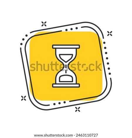 Cartoon hourglass icon vector illustration. Sandglass on isolated yellow square background. Time sign concept.