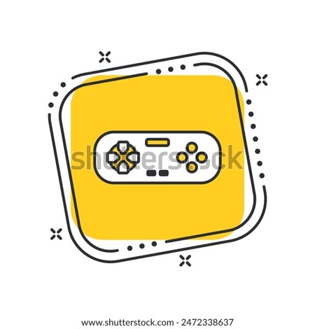 Cartoon gamepad icon vector illustration. Joystick on isolated yellow square background. Controller sign concept.