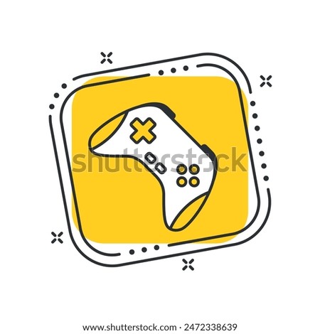 Cartoon gamepad icon vector illustration. Joystick on isolated yellow square background. Controller sign concept.