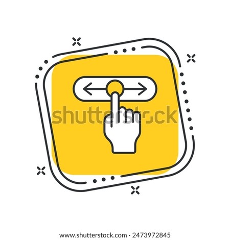 Cartoon toggle icon vector illustration. Swipe left, right on isolated yellow square background. On-off sign concept.