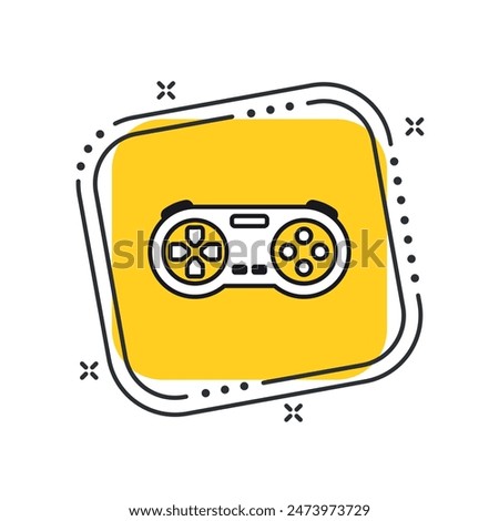 Cartoon gamepad icon vector illustration. Joystick on isolated yellow square background. Controller sign concept.