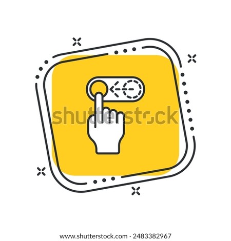 Cartoon toggle icon vector illustration. Swipe left on isolated yellow square background. On-off sign concept.
