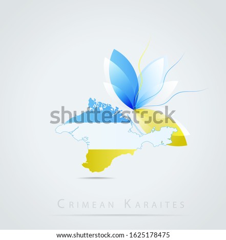 Vector map of Republic of Crimea combined with Crimean Karaites flag. Graphic icon with the flag of Crimean Karaites