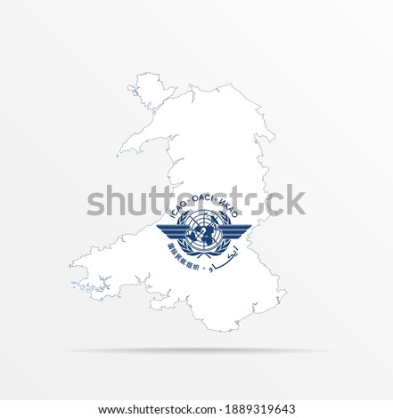 Vector map Wales combined with International Civil Aviation Organization (ICAO) flag. Abstract design vector illustration