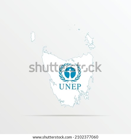 Vector map Tasmania combined with United Nations Environment Programme (UNEP) flag.