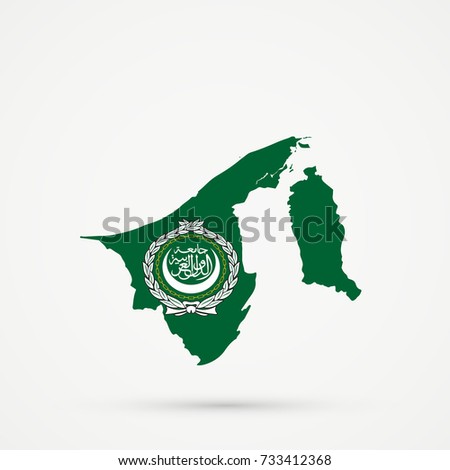 Brunei map in Arab League flag colors, editable vector.