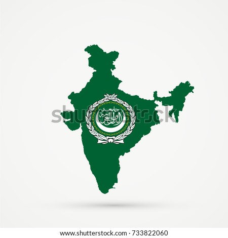 India map in Arab League flag colors, editable vector.