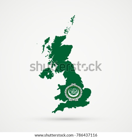 United Kingdom map in Arab League flag colors, editable vector.