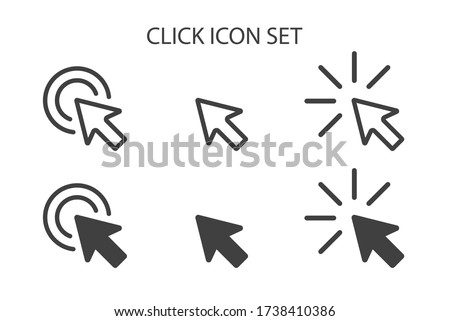 Mouse click icon with arrow computer cursor pointer. Flat vector illustration for website button design. Line point pictogram for web graphic press symbol isolated on white background. SET1