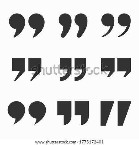 Quote mark icon set for conversation or definition. Quote speech symbol vector illustration. Citation double comma graphic design collection for comment or punctuation sign. SET 3
