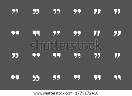 Quote mark icon set for conversation or definition. Quote speech symbol vector illustration. Citation double comma graphic design collection for comment or punctuation sign. SET 2