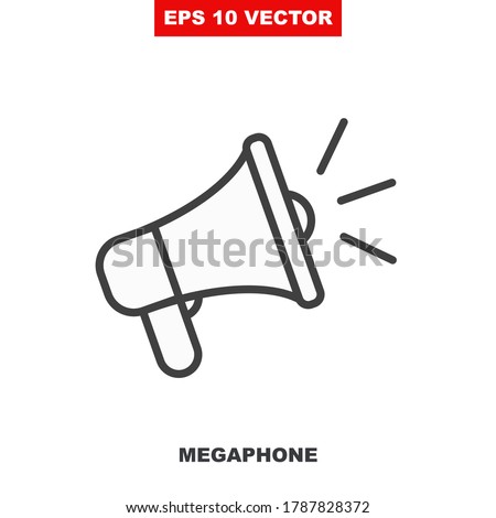 Loudspeaker vector icon for announce in public media. Loud speaker line symbol illustration for clear announcement isolated on white. Megaphone outline sign for notify or warning. V1