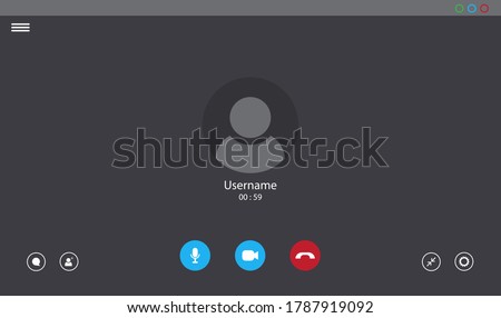Online video call interface template with user icon. Vector UI screen. Online business webinar chat. Videocall screen mockup for learning conference. Flat online computer communication concept. V2