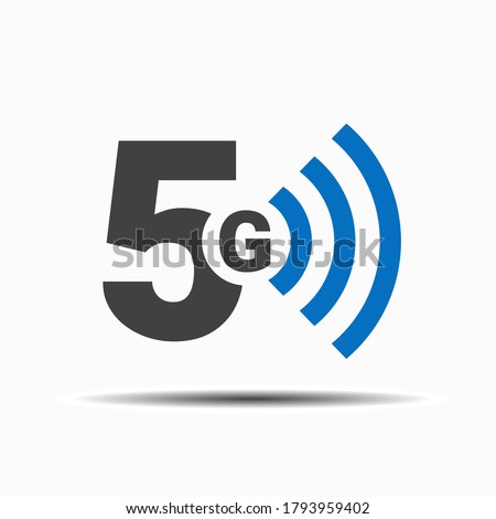 5g logo vector icon. 5 g network speed of wireless internet technology. Broadcast symbol concept. Wifi broadband modern flat design for 5th generation of mobile internet in blue and black color V1