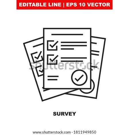 Questionnaire checklist form. Editable line vector icon illustration designed as a sign of brief survey/paper exam with check list. Report document with tick pensil checkmark. Business plan summary V1